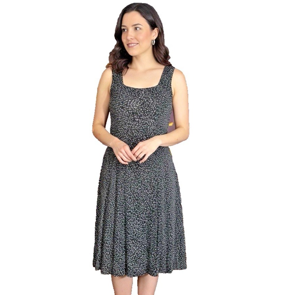 Ronni Nicole Womens Size Medium Dress Black White Polka Dot Fit & Flare Midi